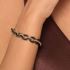 Online Gabriel & Co. Ceramic - 14K Yellow Gold Bujukan and Black Oval Ceramic Link Bracelet