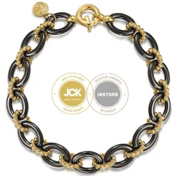 Online Gabriel & Co. Ceramic - 14K Yellow Gold Bujukan and Black Oval Ceramic Link Bracelet