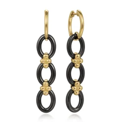 Outlet Gabriel & Co. Ceramic - 14K Yellow Gold Bujukan Ball Cluster Design and Black Oval Ceramic Link Huggie Drop Earrings
