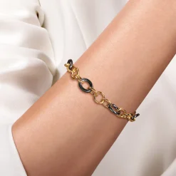 Gabriel & Co. Ceramic - 14K Yellow Gold Hollow Tube and Black Oval Ceramic Link Chain Tennis Bracelet