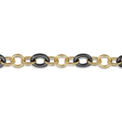 Gabriel & Co. Ceramic - 14K Yellow Gold Hollow Tube and Black Oval Ceramic Link Chain Tennis Bracelet