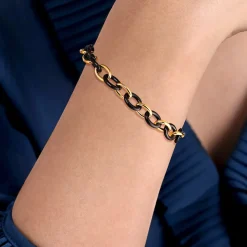 Hot Gabriel & Co. Ceramic - 14K Yellow Gold Oval Shape Hollow Tube and Black Ceramic Tennis Bracelet
