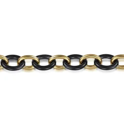 Hot Gabriel & Co. Ceramic - 14K Yellow Gold Oval Shape Hollow Tube and Black Ceramic Tennis Bracelet