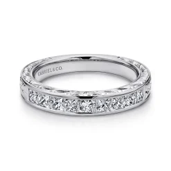 Hot Gabriel & Co. Cesaire - 14K White Gold Princess Cut 9 Stone Channel Set Diamond Wedding Band with Engraving - 0.7 ct