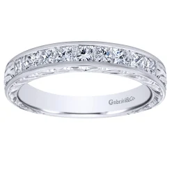 Hot Gabriel & Co. Cesaire - 14K White Gold Princess Cut 9 Stone Channel Set Diamond Wedding Band with Engraving - 0.7 ct