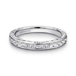 Discount Gabriel & Co. Cesaire - 14K White Gold Princess Cut 5 Stone Channel Set Diamond Wedding Band with Engraving - 0.1 ct