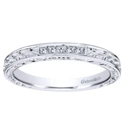Discount Gabriel & Co. Cesaire - 14K White Gold Princess Cut 5 Stone Channel Set Diamond Wedding Band with Engraving - 0.1 ct