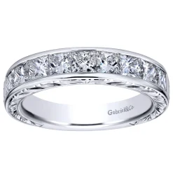 Online Gabriel & Co. Cesaire - 14K White Gold Princess Cut 9 Stone Channel Set Diamond Wedding Band with Engraving - 1.5 ct
