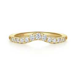 New Gabriel & Co. Chambery - Curved 14K Yellow Gold French Pave Diamond Wedding Band - 0.25 ct