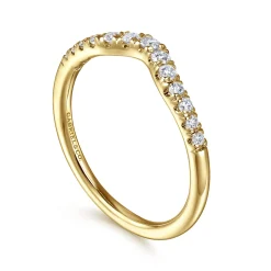 New Gabriel & Co. Chambery - Curved 14K Yellow Gold French Pave Diamond Wedding Band - 0.25 ct