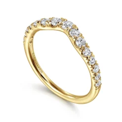 Best Gabriel & Co. Chambery - Curved 14K Yellow Gold French Pave Diamond Wedding Band - 0.5 ct