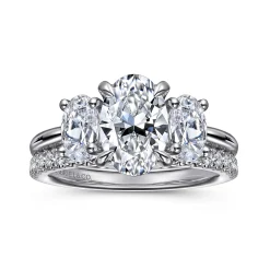 Gabriel & Co. Charisa - 14K White Gold Oval Three Stone Diamond Engagement Ring