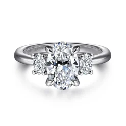 Clearance Gabriel & Co. Charisa - 14K White Gold Oval Three Stone Diamond Engagement Ring