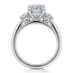 Discount Gabriel & Co. Charisa - 14K White Gold Oval Three Stone Diamond Engagement Ring