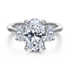 Discount Gabriel & Co. Charisa - 14K White Gold Oval Three Stone Diamond Engagement Ring