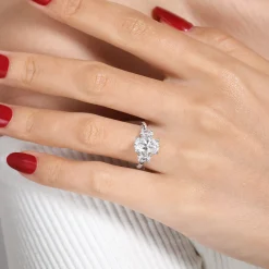 Outlet Gabriel & Co. Charisa - 14K White Gold Three Stone Oval Diamond Engagement Ring