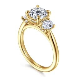 Outlet Gabriel & Co. Charisa - 14K Yellow Gold Cushion Cut Three Stone Diamond Engagement Ring