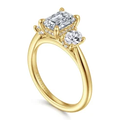 Outlet Gabriel & Co. Charisa - 14K Yellow Gold Emerald Cut Three Stone Diamond Engagement Ring