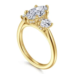 Clearance Gabriel & Co. Charisa - 14K Yellow Gold Marquise Shape Three Stone Diamond Engagement Ring