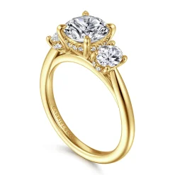 Sale Gabriel & Co. Charisa - 14K Yellow Gold Round Three Stone Diamond Engagement Ring