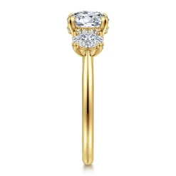 Sale Gabriel & Co. Charisa - 14K Yellow Gold Round Three Stone Diamond Engagement Ring