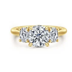 Sale Gabriel & Co. Charisa - 14K Yellow Gold Round Three Stone Diamond Engagement Ring