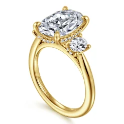 Best Gabriel & Co. Charisa - 14K Yellow Gold Three Stone Oval Diamond Engagement Ring