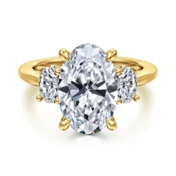 Best Gabriel & Co. Charisa - 14K Yellow Gold Three Stone Oval Diamond Engagement Ring
