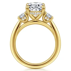 Best Gabriel & Co. Charisa - 14K Yellow Gold Three Stone Oval Diamond Engagement Ring