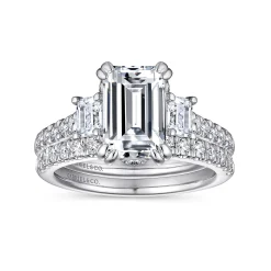 New Gabriel & Co. Charlene - 14K White Gold Emerald Cut Three Stone Diamond Engagement Ring