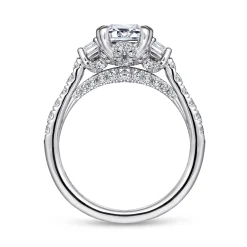 New Gabriel & Co. Charlene - 14K White Gold Emerald Cut Three Stone Diamond Engagement Ring
