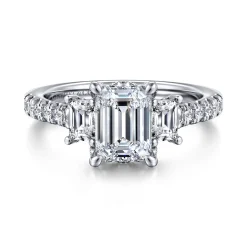 Online Gabriel & Co. Charlene - 14K White Gold Emerald Cut Three Stone Diamond Engagement Ring