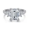 New Gabriel & Co. Charlene - 14K White Gold Emerald Cut Three Stone Diamond Engagement Ring