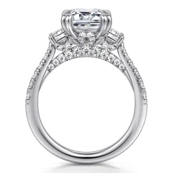 New Gabriel & Co. Charlene - 14K White Gold Emerald Cut Three Stone Diamond Engagement Ring