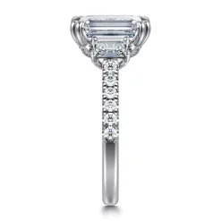 New Gabriel & Co. Charlene - 14K White Gold Emerald Cut Three Stone Diamond Engagement Ring