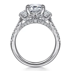 New Gabriel & Co. Charlene - 14K White Gold Emerald Cut Three Stone Diamond Engagement Ring