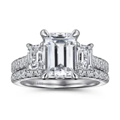 New Gabriel & Co. Charlene - 14K White Gold Emerald Cut Three Stone Diamond Engagement Ring