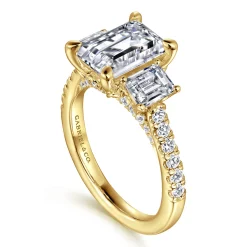Online Gabriel & Co. Charlene - 14K Yellow Gold Emerald Cut Three Stone Diamond Engagement Ring