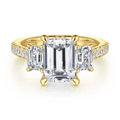 Online Gabriel & Co. Charlene - 14K Yellow Gold Emerald Cut Three Stone Diamond Engagement Ring