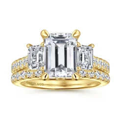 Online Gabriel & Co. Charlene - 14K Yellow Gold Emerald Cut Three Stone Diamond Engagement Ring