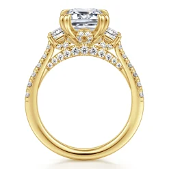 Clearance Gabriel & Co. Charlene - 14K Yellow Gold Emerald Cut Three Stone Diamond Engagement Ring