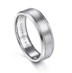 Outlet Gabriel & Co. Charles - 14K White Gold 6mm - Men's Wedding Band in Satin Finish