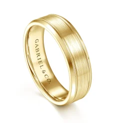 Outlet Gabriel & Co. Charles - 14K Yellow Gold 6mm - Men's Wedding Band in Satin Finish