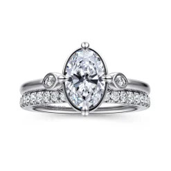 Best Gabriel & Co. Charli - 14K White Gold Bezel Prong Oval Three Stone Diamond Engagement Ring