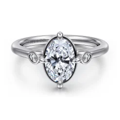 Best Gabriel & Co. Charli - 14K White Gold Bezel Prong Oval Three Stone Diamond Engagement Ring