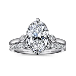 Outlet Gabriel & Co. Charli - 14K White Gold Bezel Prong Oval Three Stone Diamond Engagement Ring