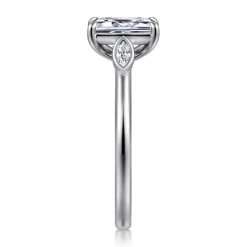 New Gabriel & Co. Charli - 14K White Gold Bezel Prong Emerald Cut Three Stone Diamond Engagement Ring