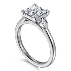 Discount Gabriel & Co. Charli - 14K White Gold Bezel Prong Princess Cut Three Stone Diamond Engagement Ring