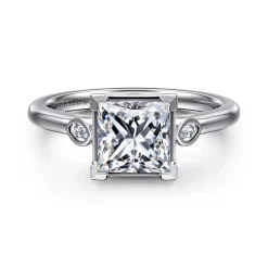 Discount Gabriel & Co. Charli - 14K White Gold Bezel Prong Princess Cut Three Stone Diamond Engagement Ring