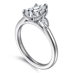 Discount Gabriel & Co. Charli - 14K White Gold Bezel Prong Pear Shape Three Stone Diamond Engagement Ring